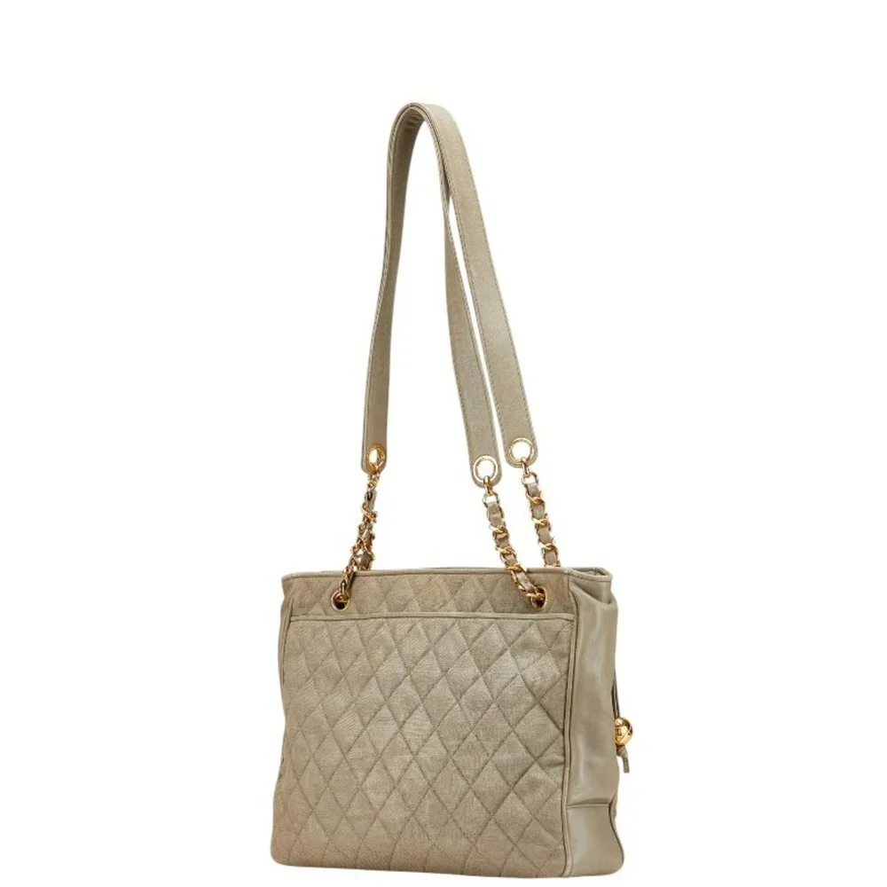 CHANEL Gray Leather Logo Tote Bag